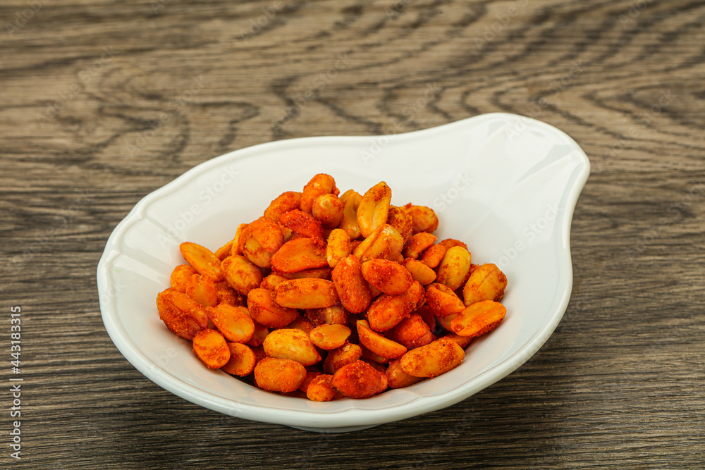 Chili peanut snack in the bowl