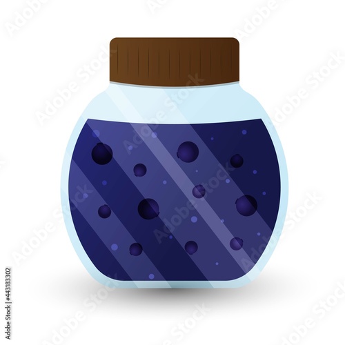 Vector illustration of a jar with blueberry jam. 