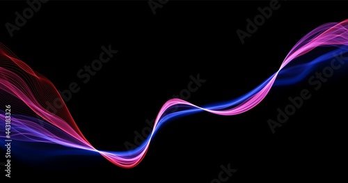 Blue and red abstract wave. Magic line design. Flow curve motion element. Neon gradient wavy illiustration.