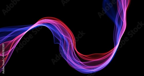 Blue and red abstract wave. Magic line design. Flow curve motion element. Neon gradient wavy illiustration.