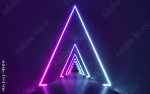 Futuristic Sci Fi Dark Empty Background With Blue And Purple Neon Lights. 3d rendering