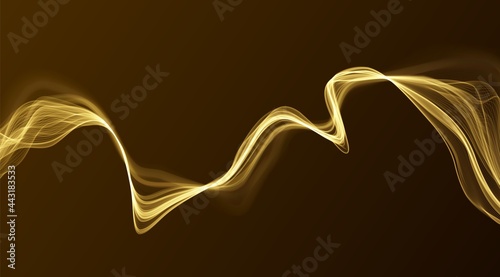 Gold abstract wave. Magic line design. Flow curve motion element. Neon gradient wavy illiustration.