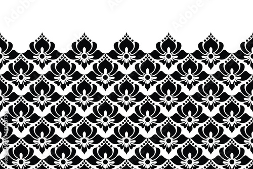 Damask floral design element. Black and white. Graphic ornament royal wallpaper vector background.