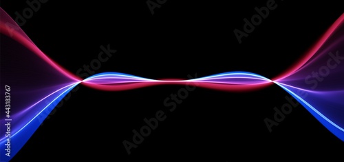Blue and red abstract wave. Magic line design. Flow curve motion element. Neon gradient wavy illiustration.