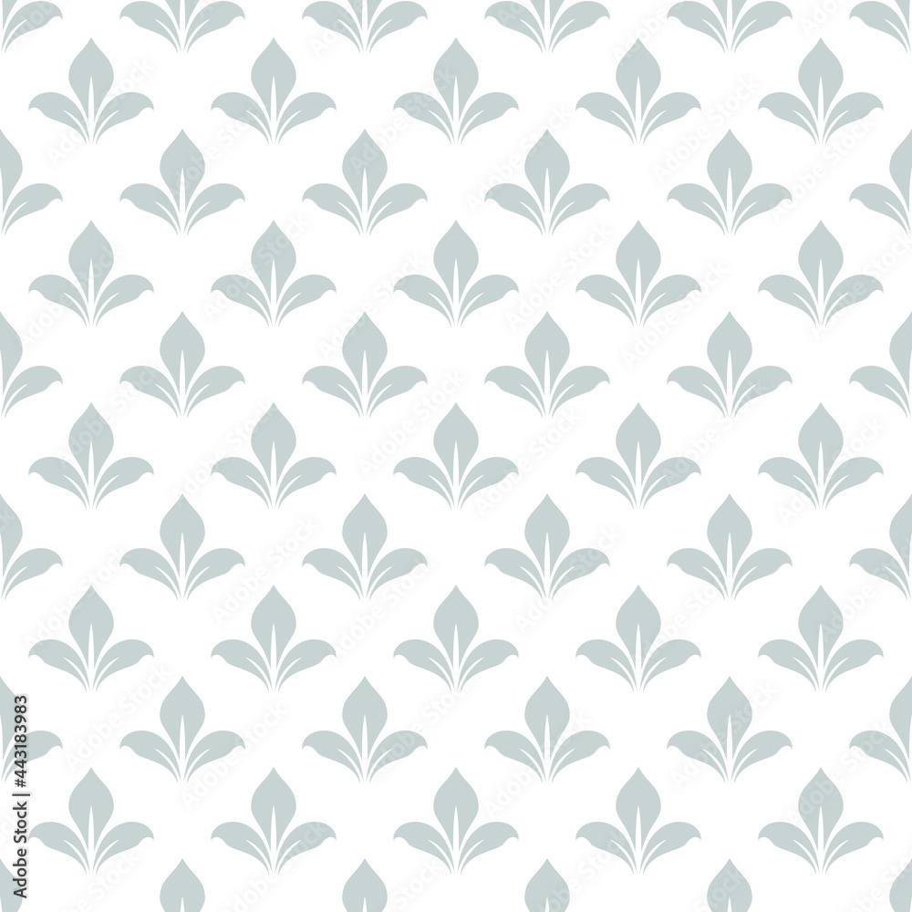 Abstract leaves seamless pattern. Gray and white. Vector background.