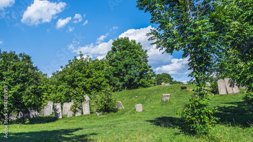 Ukraine, Busk - june, 2021: Old headstones (grave markers, tombstones, matzevot) at The Old Jewish Cemetery of Busk.   © Serhii Khomiak