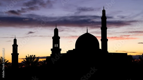 Muscat Cathedral mosque, Time Lapse at Twilight, the main operating mosque of Muscat, Oman photo