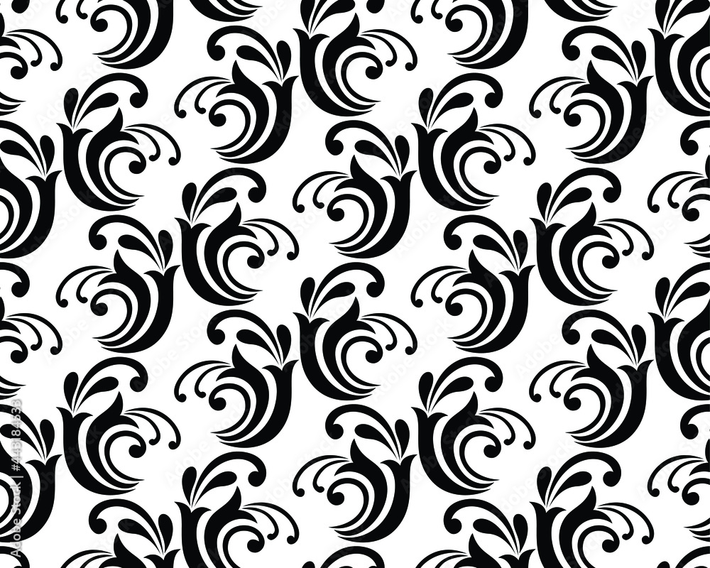 Floral geometric seamless pattern. Black and white ornament. Fabric for ornament, wallpaper, packaging, vector background. Floral geometric seamless pattern. Black and white ornament. Fabric for ornament, wallpaper, packaging, vector background.