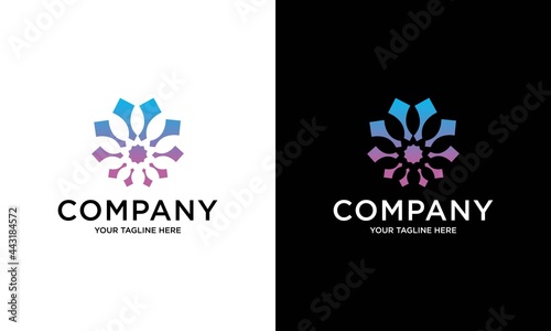 Teknologi Papan Sirkuit Ikon Simbol Desain Logo dalam Bentuk Lingkaran