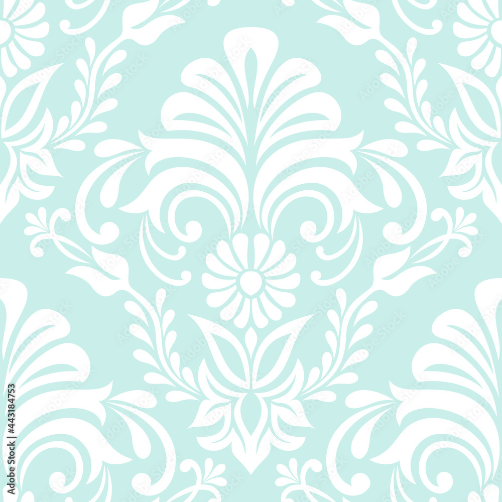 Damask seamless vector background. baroque style pattern. Blue and white floral element. Graphic ornate pattern for wallpaper, fabric, packaging, wrapping. Damask flower ornament.