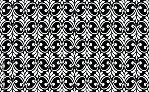 Floral geometric seamless pattern. Black and white ornament. Fabric for ornament, wallpaper, packaging, vector background.