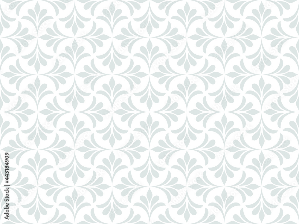 Flower geometric seamless pattern. Gray and white ornament. Fabric for ornament, wallpaper, packaging, vector background.