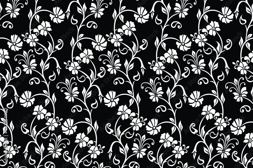 Abstract seamless luxury pattern. with Leaf. Black and white. Flower ornament. Vector background. Abstract seamless luxury pattern. with Leaf. Black and white. Flower ornament. Vector background.