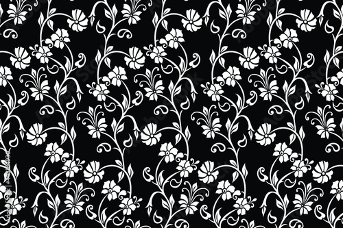Abstract seamless luxury pattern. with Leaf. Black and white. Flower ornament. Vector background.