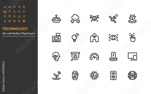 set of technology line icon, ai, robot, vr, ar