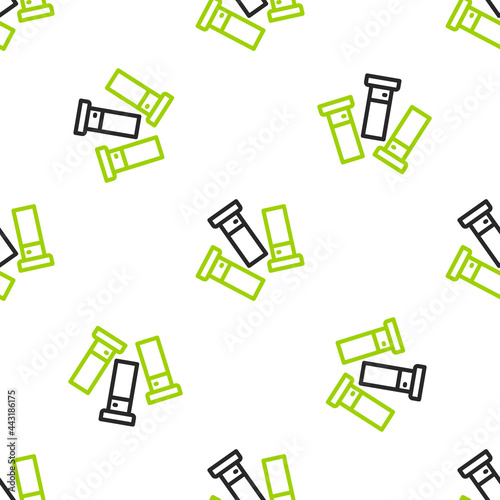 Line Cartridges icon isolated seamless pattern on white background. Shotgun hunting firearms cartridge. Hunt rifle bullet icon. Vector