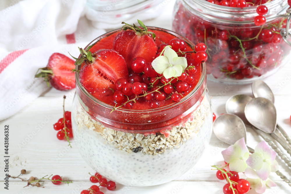 curd berry dessert in a transparent jar curd berry dessert in a transparent jar
