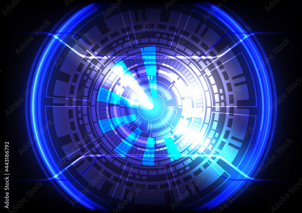 Futuristic Sci-Fi glowing HUD circle and sphere. Light effect. Abstract hi-tech background. Head-up display interface. Virtual reality technology innovation screen. Digital business