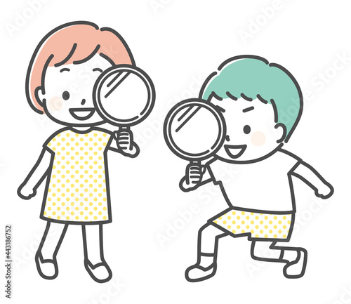 simple illustration of kids with magnifying glass