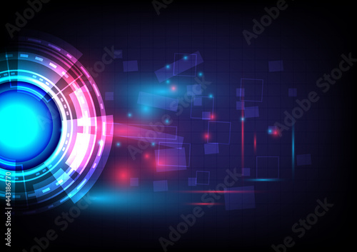 Geometric shapes. Futuristic Sci-Fi glowing HUD circle and sphere. Light effect. Abstract hi-tech background. Head-up display interface. Virtual reality technology innovation screen. Digital business