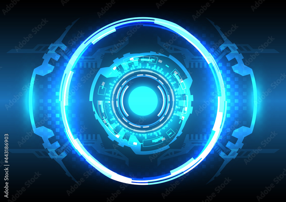 Futuristic hologram Sci-Fi glowing HUD circle. Abstract hi-tech background. Head-up display interface. Virtual reality technology innovation. Light effect. Digital business Futuristic hologram Sci-Fi glowing HUD circle. Abstract hi-tech background. Head-up display interface. Virtual reality technology innovation. Light effect. Digital business