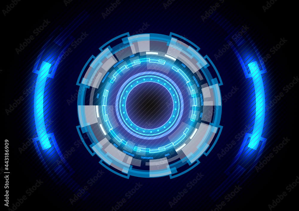 Futuristic hologram Sci-Fi glowing HUD circle. Abstract hi-tech background. Head-up display interface. Virtual reality technology innovation. Digital business. Light effect Futuristic hologram Sci-Fi glowing HUD circle. Abstract hi-tech background. Head-up display interface. Virtual reality technology innovation. Digital business. Light effect