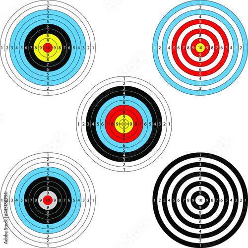 round target for air guns, vector drawing, 5 types