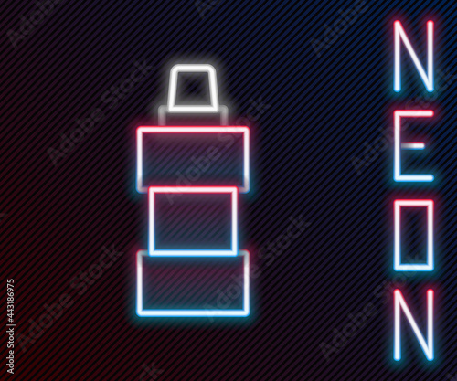 Glowing neon line Plastic bottle for laundry detergent, bleach, dishwashing liquid or another cleaning agent icon isolated on black background. Colorful outline concept. Vector