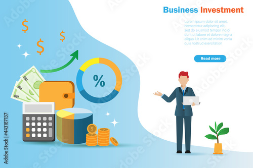 Successful and growth business investment, asset allocation and ratio percentage concept. Businessman holding laptop with growth graph profit on financial investment