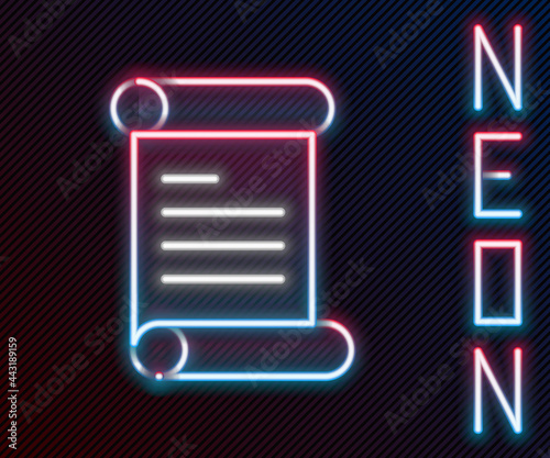 Glowing neon line Decree, paper, parchment, scroll icon icon isolated on black background. Colorful outline concept. Vector