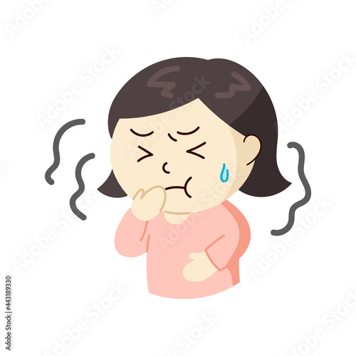 吐気で口元をおさえる女性