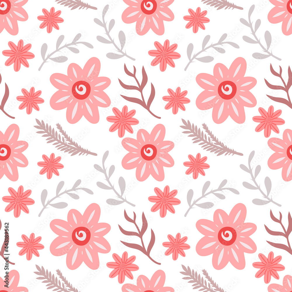 Doodle flower and leaf seamless pattern isolated. Hand drawn art. Flower vector stock illustration. EPS 10