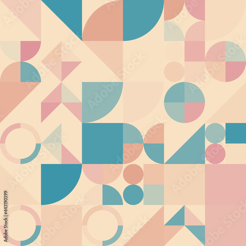 3 Geometry minimalistic boho style seamless pattern with rectangles, squares, circles, simple shape and figure. Abstract vector design template for web banner, corporate identity, print fabric.