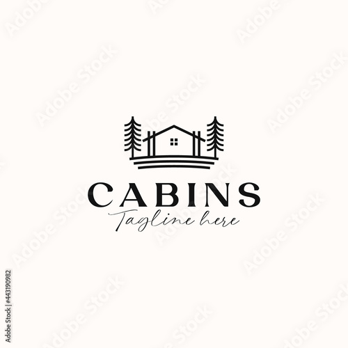 Cabin Monoline Concept Logo Template Isolated in White Background