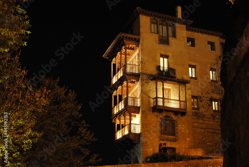 Hang  houses of Cuenca  in night