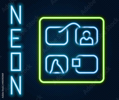 Glowing neon line Storyboard film video template for movie creation icon isolated on black background. Colorful outline concept. Vector