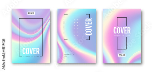 Set of Modern holographic pearl fllow abstract covers. Liquid vector illustration background