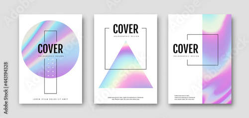 Set of Modern holographic pearl fllow abstract covers. Liquid vector illustration background