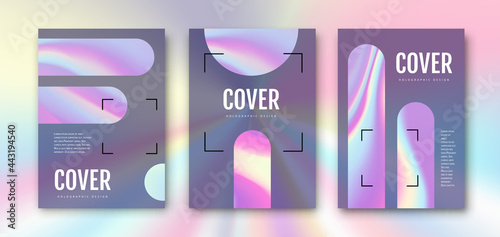 Set of Modern holographic pearl fllow abstract covers. Liquid vector illustration background photo