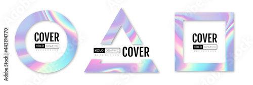 Set of Modern holographic pearl fllow abstract covers. Liquid vector illustration background