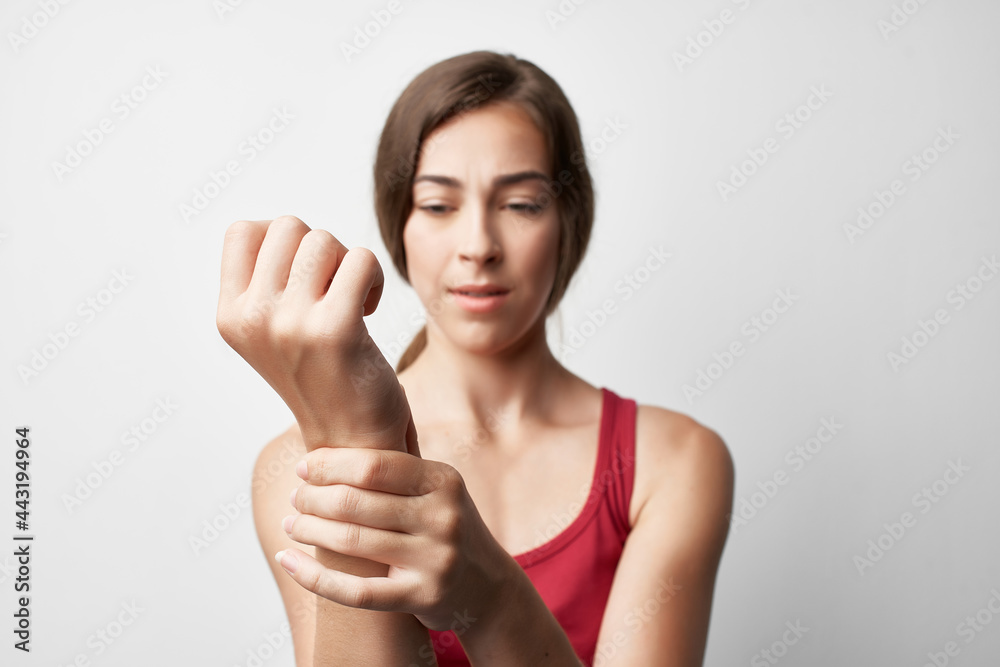 woman with injured arm joint pain health problems close-up treatment woman with injured arm joint pain health problems close-up treatment