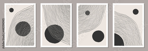 Trendy set of abstract creative minimal artistic hand sketched compositions