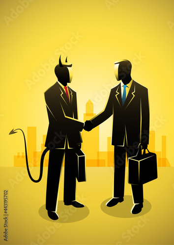 Businessman making a deal with devil