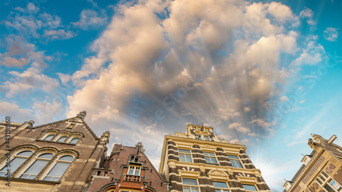 Dramatic sky over Amsterdam buildings