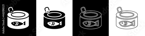 Set Canned fish icon isolated on black and white background. Vector