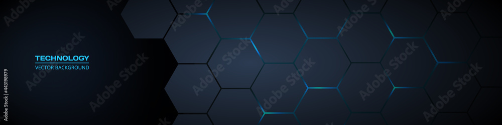 Dark gray and blue horizontal hexagonal technology abstract vector ...