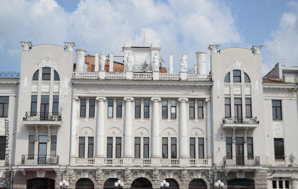 Facade of an architectural building, a historical building of the city of Kharkov.