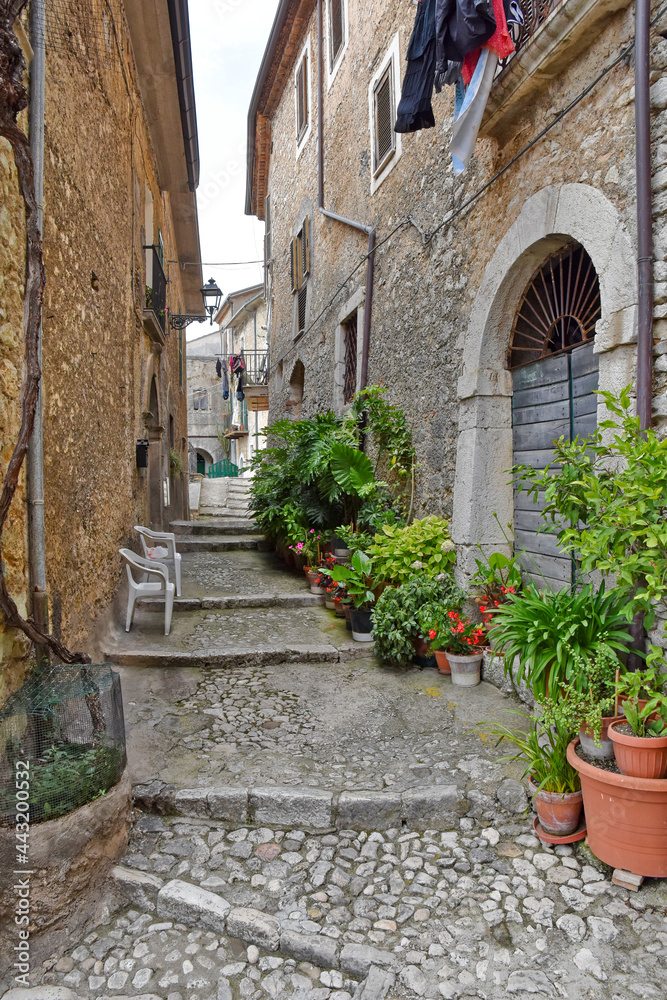 A small street among the old houses of Arce, a medieval village in the Lazio region in Italy.