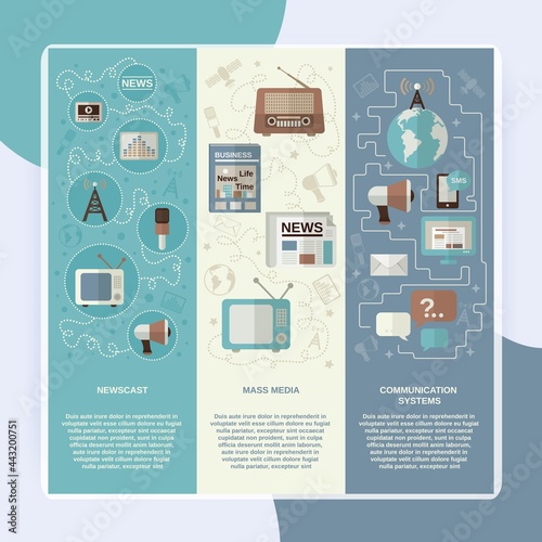 Mass media vertical banner set with newscast communication systems flat elements isolated vector illustration