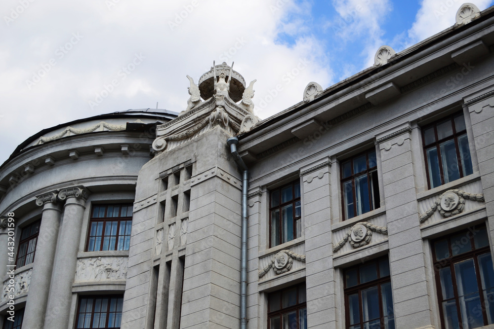 Facade of an architectural building, a historical building of the city of Kharkov. Facade of an architectural building, a historical building of the city of Kharkov.